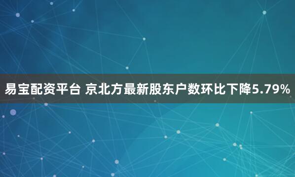 易宝配资平台 京北方最新股东户数环比下降5.79%