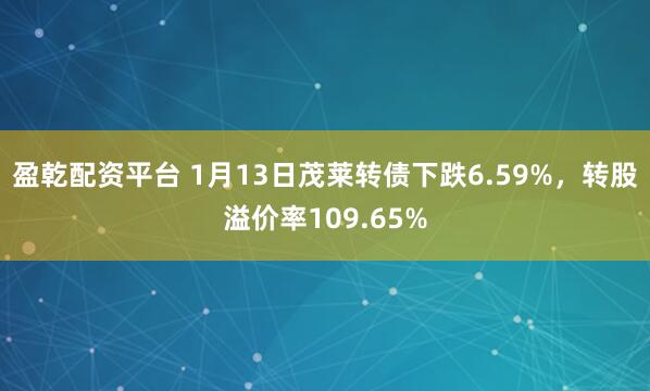盈乾配资平台 1月13日茂莱转债下跌6.59%，转股溢价率109.65%