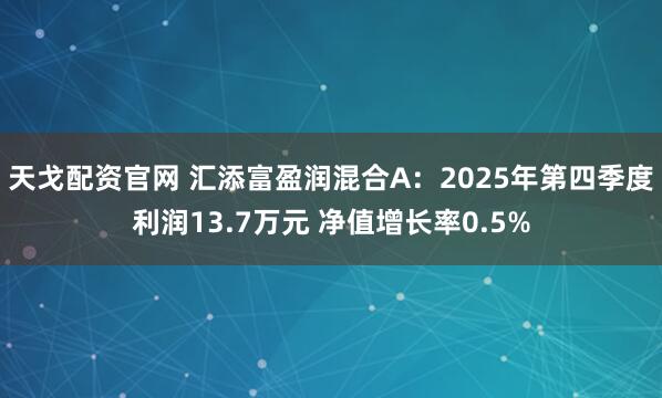 天戈配资官网 汇添富盈润混合A：2025年第四季度利润13.7万元 净值增长率0.5%